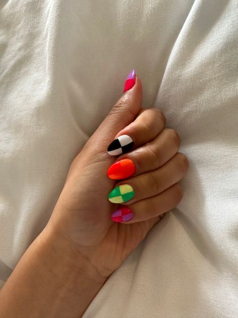 checkered,  colourful , overlay polish Multi Colored Checkered Nails, Winter Checkered Nails, Fun Checkered Nails, Cherry And Checkered Nails, Red And Pink Checkered Nails, Easy Checkered Nails, Colorful Checkered Nails, Rainbow Checkered Nails, Chrome Checkered Nails