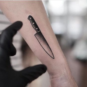 Chef Knife Tattoo, Knife And Rose Tattoo, Cooking Tattoo, Culinary Tattoos, Chef Tattoo, Tato Minimal, Knife Ideas, Knife Tattoo, Skeleton Hand Tattoo