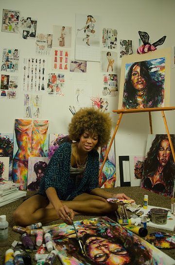 Black Paintings, Art Noir, Girl Artist, Black Art Painting, Afrocentric Art, Hair Cute, Artist Aesthetic, Painting Of Girl, In My Room