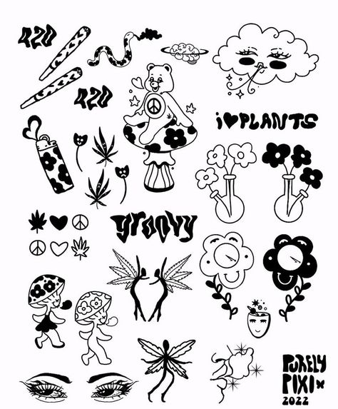 Flash Tattoo Sleeve, Stick Poke Tattoo, Small Girly Tattoos, Single Needle Tattoo, Flash Tattoo Designs, Creepy Tattoos, Doodle Tattoo, Unique Tattoo Designs, Tattoo Design Book