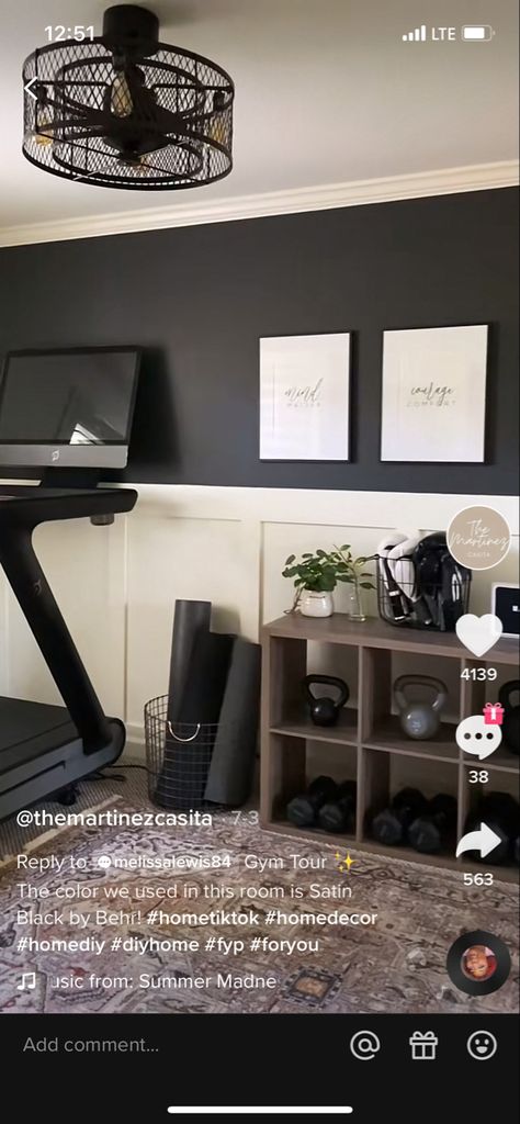 Small Office And Workout Room, Guest Room With Peloton, Gym Nook Small Spaces, Living Room Gym Ideas, Weight Room Ideas Home Gyms Small Spaces, Chic Workout Room, Workout Living Room Design, Bonus Room Gym And Media, Home Gym Game Room Combo