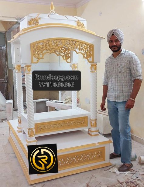 Palki design Home Gurudwara Design, Palki Design, Corian Temple, Gurudwara Sahib, Carved Sofa, Temple Design For Home, Pooja Mandir, Interior Design Your Home, Diwali Craft