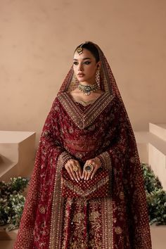 #wedding, #wedding inspiration, #event planning, #party ideas Bridal Jewelry With Maroon Lehenga, All Red Bridal Lehenga, Red Sharara Suit Bridal, Deep Maroon Bridal Lehenga, Desi Wedding Lengha, Shaadi Dresses Pakistani, Dark Red Wedding Lehenga, Wedding Lehengas Bridal Pakistani, New Wedding Dresses Pakistani