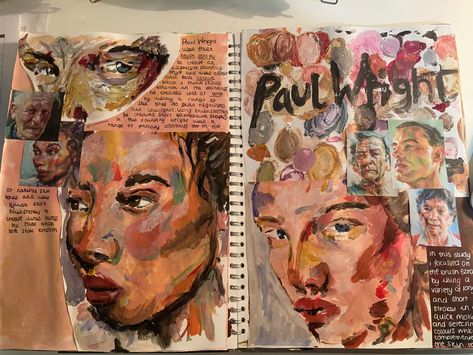 Artist Response Page, A Level Artists, Portraiture Title Page, Portraiture Sketchbook, Experimental Art Ideas, Gcse Portraits, Layers Art, Gcse Sketchbook, Distortion Art