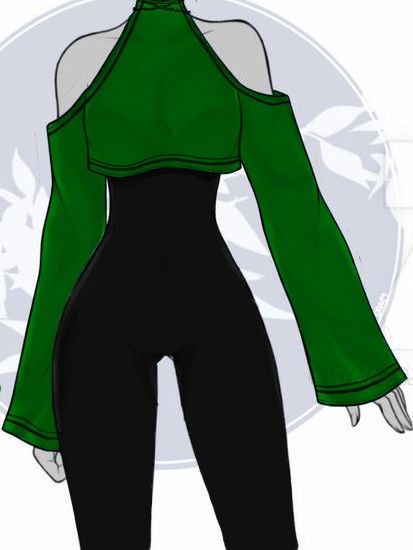 Turtleneck Outfit Drawing, Turtle Neck Outfit Drawing, Green Outfit Drawing, Crop Top Drawing Reference, Female Clothes Drawing Outfit, Drawing Crop Top, Turtleneck Drawing, Fantasy Crop Top, Outfits To Draw