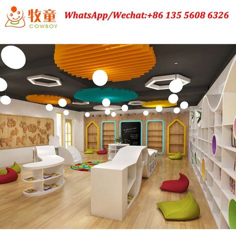 children preschool montessori school kindergarten and nursery classroom interior design for library and reading area , school equipment supplies in China Play School Interiors Classroom, School Classroom Design Interior, Library Room Interior Design, Play School Interiors, Library Room Interior, Kids Dining Area, Montessori School Design, Preschool Interior Design, Classroom Interior Design