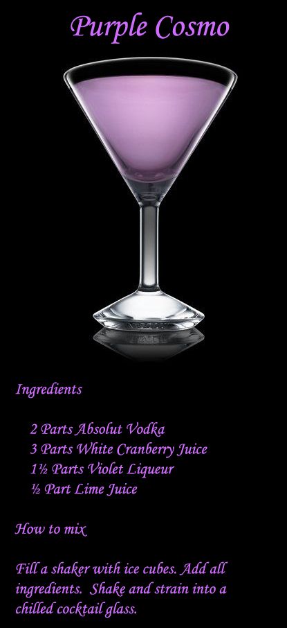 RECIPE: Purple Cosmopolitan Cocktail.  C'mon, what else would Fabulous Fashionista Witches drink? Drink up, witches! Easy Purple Drinks Alcohol, Purple Martini Recipe, Purple Cosmopolitan Drink, Purple Glitter Drinks Alcohol, Halloween Cosmopolitan Drink, Purple Mixed Drinks Alcohol, Purple Cocktails Recipe, Purple Cocktail Drinks, Purple Alcoholic Drinks