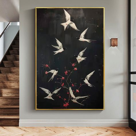 Abstract Magpie Oil Painting on Canvas, Original Flying Bird Painting, Large Black Wall Art, Custom Wall Art Decor, Living Room Home Decor ►ABOUT THE PAINTING. ＊Original handmade oil painting, frameless/unstretched. ＊Size: This picture has many sizes, please check the drop-down menu to find the standard size. The size can also be customized according to your needs. ＊Style: original, abstract ＊Packing: Transported in a solid tube roll. ＊Express shipping 3-5 days worldwide ＊30 Days full money refu Witchy Room Aesthetic, Plum Blossom Painting, Boho Fall Decor, Art Decor Living Room, Autumn Living Room, Witchy Room, Modern Fall Decor, Cozy Living Room Design, Neutral Fall Decor