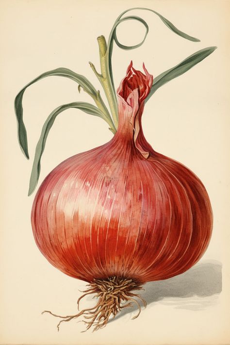 Red Onion Illustration, Free Fruit Printables, Vintage Vegetable Illustration, Onion Image, Onion Pictures, Vegetable Image, Onion Illustration, Fruit Printables, Onion Art