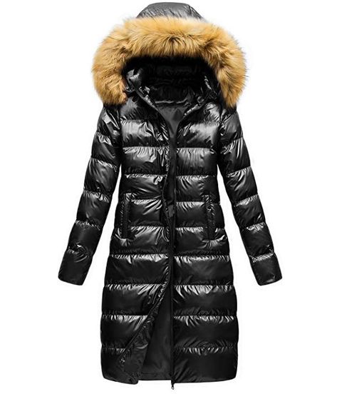 CREATMO US Women's Long Winter Jacket Metallic Shiny Puffer Warm Coat With Belt Style Long Coat, Winter Faux Fur Coat, Coat Puffer, Puffer Style, Black Puffer Coat, Chic Coat, Long Puffer Coat, Winter Knit Hats, Long Puffer