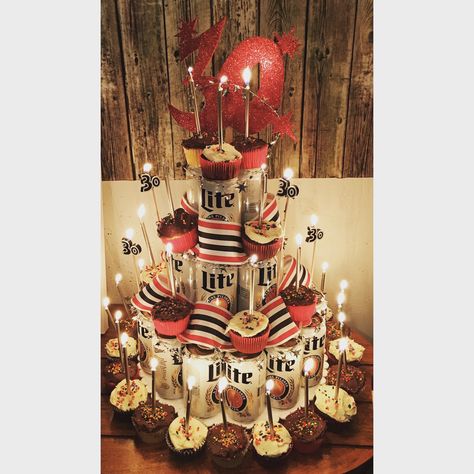 30th birthday cupcake beer tower, cake, 30th birthday, cupcake tower, mens cake, beer cake Beer Tower Cake, Tom Hardy Birthday, Birthday Decor For Men, Beer Cake Tower, Cake 30th Birthday, Beer Cakes, Birthday Beer Cake, Beer Birthday Party, Birthday Themes For Adults