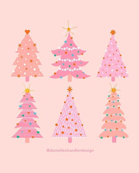 Pink Christmas Trees, Pink Xmas, Pink Christmas Decorations, Christmas Phone Wallpaper, Pink Trees, Pink Christmas Tree, Nutcracker Christmas, Christmas Illustration, Holiday Art