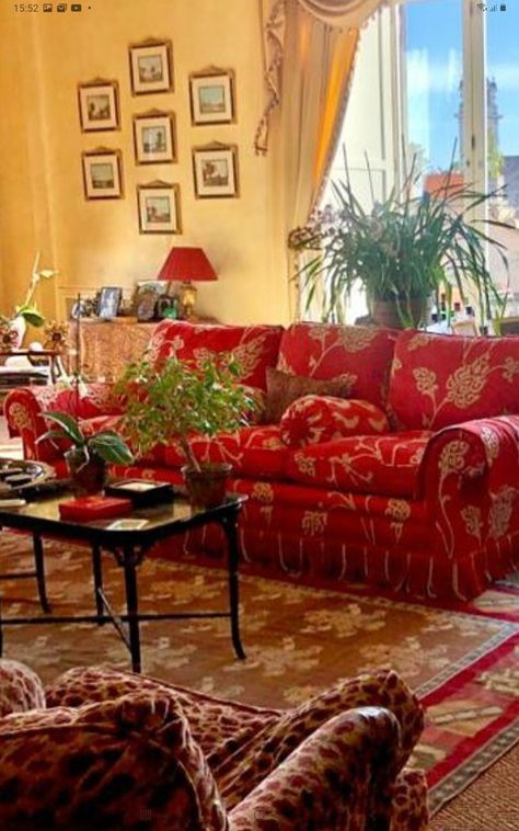 Red And Yellow Decor, Red Couch Decor, Laura Ashley Living Room, Red Couch Living Room, Colourful Eclectic, Small Room Sofa, Affordable Sofa, Chic Sofa, Red Couch