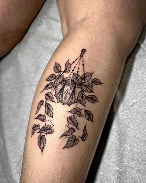 Prayer Plant Tattoo, Houseplant Tattoos, Planter Tattoo, Pothos Plant Tattoo, Hanging Plant Tattoo, Pathos Tattoo, Philodendron Tattoo, Pothos Tattoo, Houseplant Tattoo