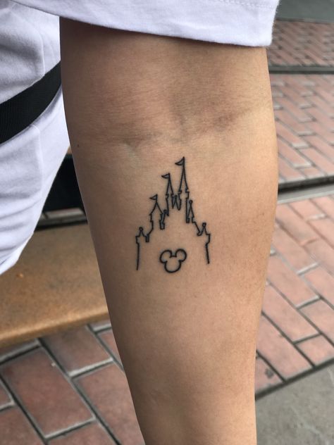 Disneyland Paris Tattoo, Disney Parks Tattoo, Disney Fine Line Tattoo, Disney World Tattoo, Subtle Disney Tattoos, Small Disney Tattoos, Disneyland Tattoo, Simple Disney Tattoos, Disney Tattoos For Men