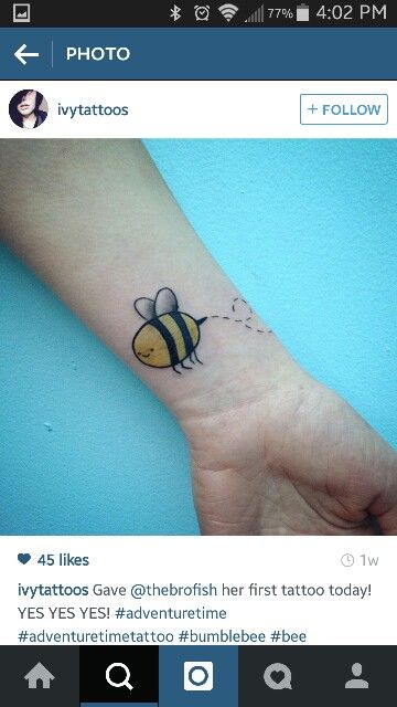 Funny Bee Tattoo, Adventure Time Bee Tattoo, Bmo Tattoo, Adventure Time Tattoo, Cute Little Tattoos, Busy Busy, Bee Tattoo, Time Tattoos, Bee Art