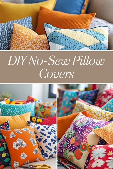 Create beautiful, custom pillow covers with this no-sew DIY project! It’s an easy, budget-friendly way to upgrade your home decor without sewing. 🌿🏡 #NoSewDIY #DIYHomeDecor #PillowCoverCrafts #EcoFriendlyHomeProjects #SimpleHomeHacks Easy Throw Pillow Covers, Easy Pillow Covers Diy, How To Make Pillow Covers, Pillow Cover Designs Ideas, Sew Pillow, No Sew Pillow Covers, Easy Pillows, Diy Pillow Covers, Easy Budget