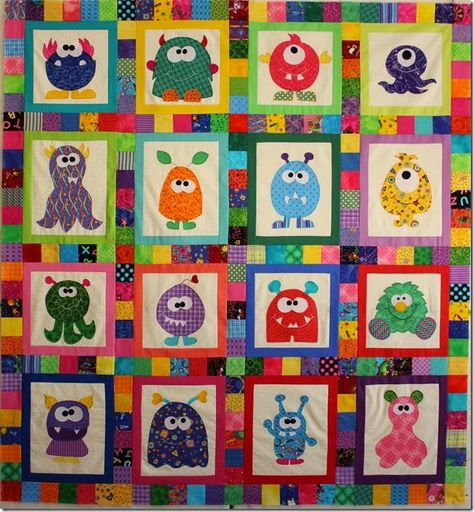 IMG_5588 Monster quilt Monster Quilt Pattern, Monster Quilt, I Spy Quilt, Childrens Quilts, Baby Quilt Patterns, Silly Goose, Animal Quilts, Boy Quilts, Scrappy Quilts