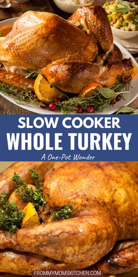 This slow cooker turkey recipe is a great option for a holiday meal. It’s simple, convenient, and satisfying. The turkey cooks slowly in the crock pot, absorbing the butter and seasonings, and creating a rich gravy. It’s a one-pot wonder that will make your life easier. Slow Cooker Whole Turkey, Turkey Cooker, Slow Cooker Thanksgiving, Turkey Crockpot Recipes, Slow Cooker Creamed Corn, Whole Turkey Recipes, Moist Turkey, Heavenly Recipes, Juicy Turkey