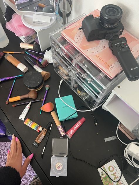 Messy Makeup Desk, Messy Makeup, Makeup Desk, Iconic Characters, Desk, Makeup, Make Up