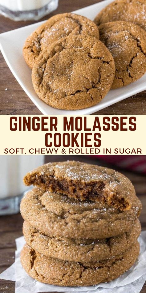 Chewy Ginger Cookies, Ginger Molasses, Ginger Molasses Cookies, Molasses Cookies, Crinkle Cookies, Ginger Cookies, Soft Cookie, Christmas Cooking, Cookies Recipes Christmas