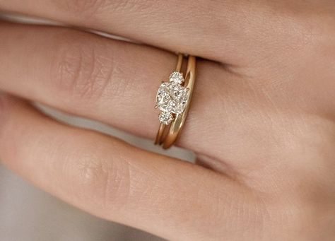 Simple Wedding Band And Engagement Ring, Gold Band Simple Engagement Ring, Minimal Engagement Ring And Wedding Band, Gold Wedding Bands And Engagement Ring, Rings For Everyday Wear, Simple Gold Engagement Ring, Minimalist Jewellery, Trilogy Engagement Ring And Wedding Band, Minimalist Wedding Ring Set