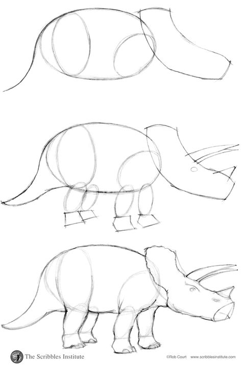 Dinosaur Sketch Easy, Dinosaur Drawing Sketch, Triceratops Drawing, How To Draw Dinosaurs, Easy Dinosaur Drawing, Sketching Lessons, Dino Drawing, Dinosaur Sketch, Easy Disney Drawings