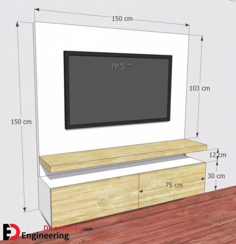 TV Unit Dimensions And Size Guide - Engineering Discoveries Tv Stand Modern Design, Backdrop Tv, Tv Fal, Tv Wall Cabinets, Tv Unit Furniture Design, Tv Unit Decor, Tv Stand Designs, Tv Unit Furniture, Tv Cabinet Design