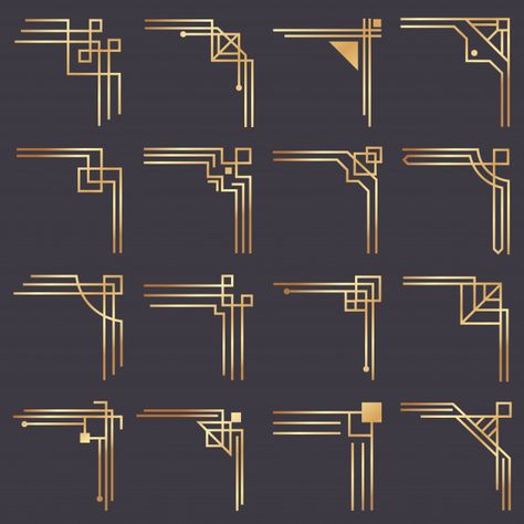 Art deco corner. modern graphic corners ... | Premium Vector #Freepik #vector #pattern #frame #vintage #gold Art Deco Corner Designs, Art Deco Box Design, Art Deco Vs Art Nouveau, Art Deco Symbols, Art Deco Ornament, Art Deco Bujo, Art Deco Ornaments, Art Deco Designs, Art Deco Pattern Geometric Design