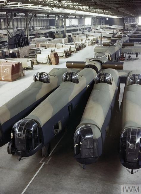 Avro Lancaster aircraft under construction at the A V Roe & Co Ltd factory at Woodford, Cheshire. Avro Lancaster, Diesel Punk, Wwii Plane, British Aircraft, Ww2 Planes, Wwii Aircraft, Ww2 Aircraft, Vintage Aircraft, Royal Air Force