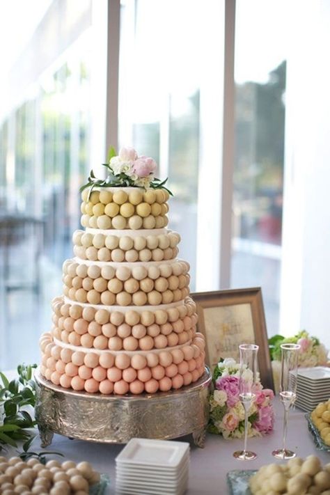 No, wait, this. This is the worst wedding idea that I have seen yet. So. Many. Cake pops. *shudder*  Cake Pop Wedding Cake | 27 Ideas For Adorable And Unexpected Wedding Cakes Alternative Wedding Cakes, Cake Pop Displays, Cake Ball, Wedding Cake Pops, Wedding Cake Alternatives, Traditional Wedding Cakes, Cupcakes Decorados, Dessert Bites, Ombre Cake