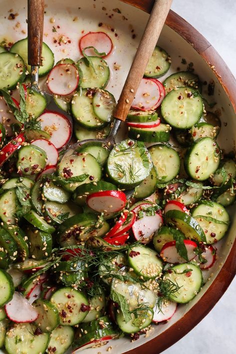 Cucumber Radish Sumac Salad - Something Nutritious Radish Appetizer Recipes, Cucumber And Radish Salad, Sumac Salad, Cucumber Radish Salad, Chicken Avocado Wrap, Autumn Foods, Almond Flour Chocolate Chip Cookies, Summer Pasta Salad Recipes, Crisp Salad