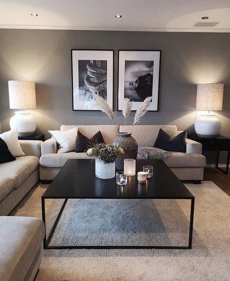 Black & White Photos on the wall behind the sofa... WOW!!! I love it. Especially enhanced by the Black and White ( Table Pillows Lighting). Let me know if you agree in your Comment. Photo by Home interior on June 29 2020. #Regram via @home.interior1 #Regram again by @homedecorpossibilities Wall Behind Sofa, Behind Sofa, Lounge Interior, Cozy Living Room Design, Living Room Decorating Ideas, Living Room Decorating, Living Room Color Schemes, Small Living Room Decor, Design Apartment