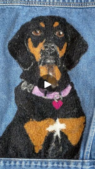 4.6K views · 596 reactions | Custom needle felted pet portrait on a jean vest!  The process for my wearable art is needle felt, wet felt, wash on cold/cold gentlest cycle, needle felt again.   #petportrait #emmadelalaine #custom #wearableart #jeanjacketpainting #jeanvest #felting #feutragealaiguille #needlefelting #wetfelting #feutragealeau #feutragehumide #fiberart #smallbusiness #dogsofinstagram #feutrage | Emma De La Laine Felting/feutrage | emmadelalaine · Original audio Needle Felted Sweater, Wet Felt, Jean Vest, Needle Felt, Needle Felted Animals, Wet Felting, Yarn Art, Pet Portrait, Needle Felted