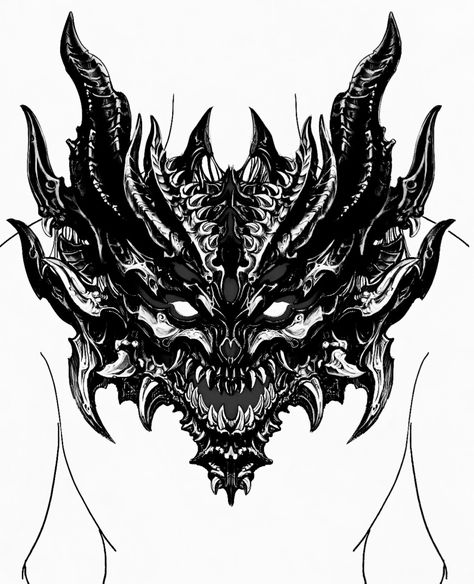 Tattoo Peito, Biomechanical Tattoos, Dragon Head Tattoo, Throat Tattoo, Demon Tattoo, Epic Tattoo, Wicked Tattoos, Biomechanical Tattoo, Scary Tattoos