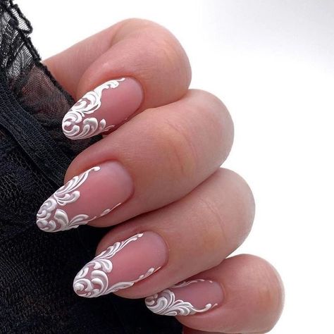 Lace Wedding Nails, Lace Nail Design, White Lace Nails, Lace Nail Art, Bridal Nail Art, Lace Nails, Nail Art Wedding, Bride Nails, White Nail