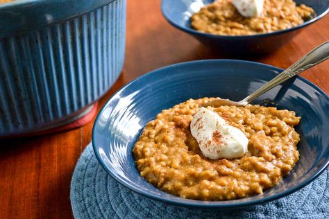 Pumpkin Pie Steel Cut Oats in the Crockpot | Food Doodles Oatmeal Crockpot, Pumpkin Steel Cut Oats, Oatmeal Overnight, Steel Oats, Crockpot Pumpkin, Cut Pumpkin, Crockpot Oatmeal, Pumpkin Crockpot, Steel Cut Oats Recipe