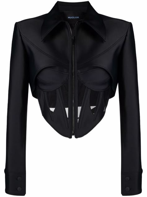 High Fashion Corset, Futuristic Corset, Mugler Jacket, Png Outfits, Cropped Jackets, Flat Collar, Black Corset, Fashion Design Clothes, Corset Style