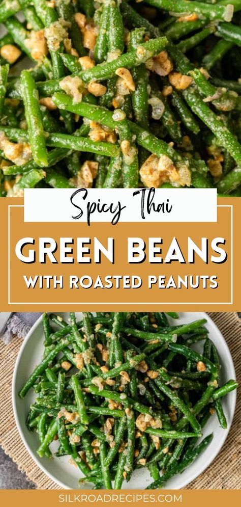 My Spicy Thai Green Beans with Roasted Peanuts recipe is definitely a slight twist on your regular green beans. Salted, roasted peanuts add the texture you love while still giving it the Thai flavor you’re looking for. These Asian Green Beans only take 14 minutes to make and only 10 minutes to prep. Thai Green Beans Recipe, Green Bean Recipes Indian, Peanut Green Beans, Green Bean Recipes Asian Style, Sesame Green Beans Asian, Asia Style Green Beans, Thai Green Beans, Crispy Asian Green Beans, Roasted Peanuts Recipe