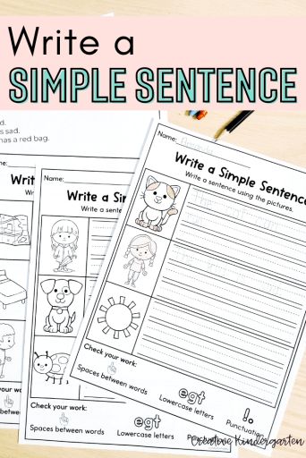 Once I have taught my kindergarten students some phonics skills, and they have an understanding of how to write words, I can start working on writing simple sentences for kindergarten. This is a big leap for students. They go from putting a couple of letters together to make a word to putting a few words together to make a whole sentence. Sentence Starters Kindergarten, Simple Sentences For Kindergarten, Simple Sentences Activities, Write Simple Sentences, Writing Simple Sentences, Writing Sentences Kindergarten, Sentences For Kindergarten, Sentence Writing Practice, Teaching Sentences