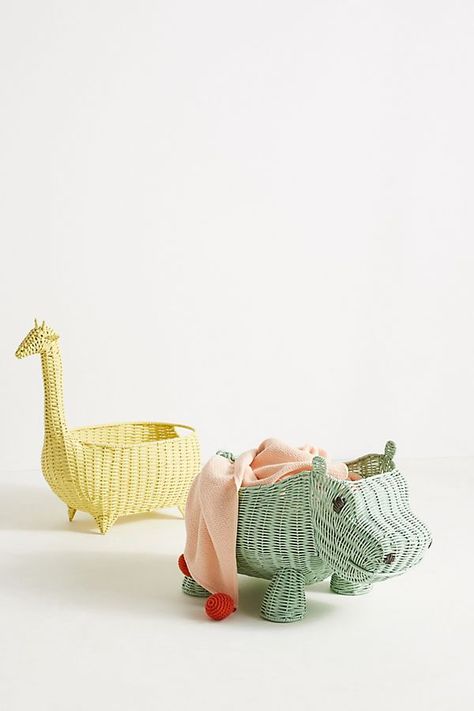 Slide View: 3: Hippo Wicker Basket Anthropologie Holiday, Nantucket Baskets, Crochet Baskets, Homemade Baby Foods, The Giraffe, Nursery Storage, Kids Items, Wicker Basket, Boho Nursery