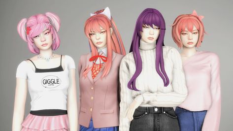 all four of the doki doki literature club girls as sims <3 Sims 4 Doki Doki Literature Club Cc, Downloadable Sims, Pretty Sims, Sailor Moon Outfit, Bratz Doll Outfits, Sims 4 Anime, Doki Doki Literature Club, The Sims 4 Packs, Sims 4 Gameplay