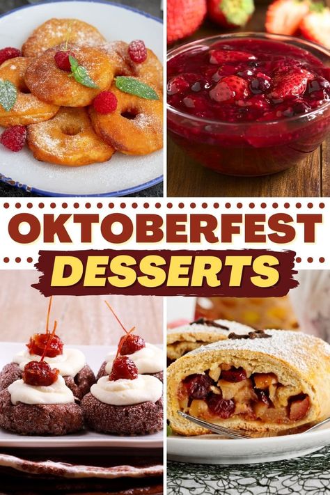 Complete your German feast with these Oktoberfest desserts! From cookies to Bavarian cream to black forest cake, you won't be able to resist these traditional treats. Oktoberfest Food Desserts, Oktoberfest Dessert Recipes, Desserts For Octoberfest, Oktoberfest Party Food Dessert, Oktoberfest Dessert Ideas, Vegan Oktoberfest Food, Octoberfest Food Desserts, German Inspired Food, German Side Dishes Oktoberfest