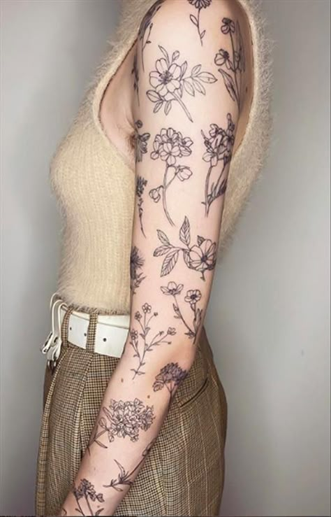 42 Creative Flower Tattoo Designs for Arms - The First-Hand Fashion News for Females Botanical Tattoo Sleeve, Floral Tattoo Sleeve, Hand Fashion, Flower Tattoo Sleeve, Botanical Tattoo, Symbol Tattoos, Best Sleeve Tattoos, Sleeve Tattoos For Women, Flower Tattoo Designs