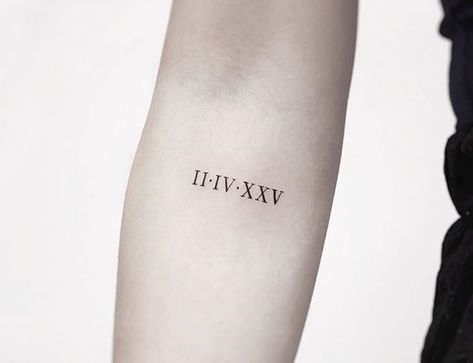 Minimalist Tattoo Roman Numerals, Minimalistic Roman Numeral Tattoo, Roman Numeral Minimalist Tattoo, Roman Birthday Tattoo, Fineline Roman Numeral Tattoo, Roman Numerals Birthday Tattoo, Minimalist Roman Numeral Tattoo, Roman Numeral Font Style, Times New Roman Font Tattoo