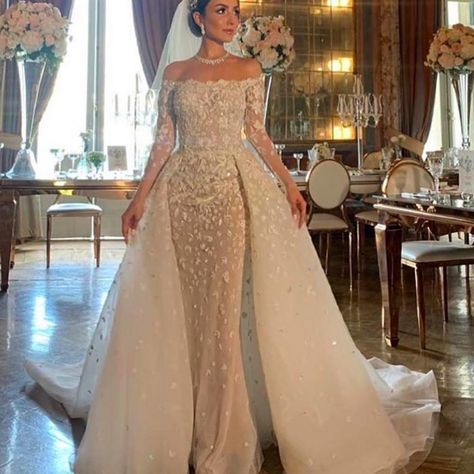 Dresses With Detachable Trains, Wedding Gowns With Detachable Trains, Long Sleeve Wedding Dress With Removable Skirt, Mermaid Wedding Dress With Skirt Overlay, Wedding Dresses With Over Skirt, A Line Wedding Dress Detachable Skirt, Mermaid Wedding Dress With Detachable Train, Bridal Dress With Removable Skirt, Detachable Bridal Skirt