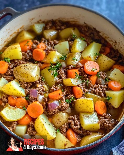 Stovetop Hamburger Potato Carrot Casserole Hamburger Carrots Potatoes Casserole, Hamburger Carrots And Potatoes, Potato Carrot Casserole, Carrot Potato Soup, New Family Traditions, Carrot Casserole, Hamburger And Potatoes, Ground Beef And Potatoes, Easy Hamburger