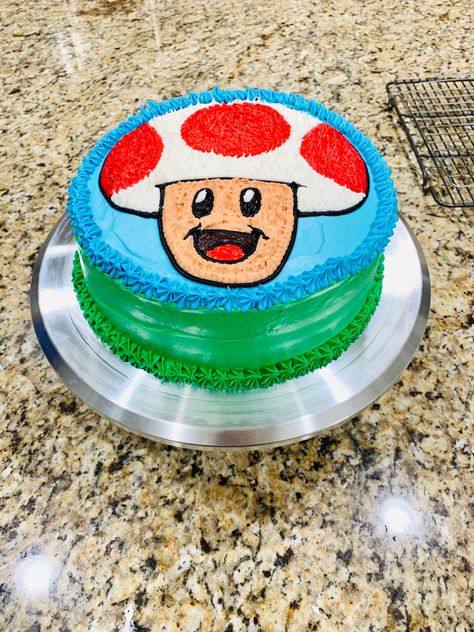 Toadstool Mario Birthday Cake Mario Toad Birthday Cake, Toad Birthday Cake, Super Mario Toad, Mario Toad, Mario Birthday Cake, Face Cake, Mario Cake, Boys 1st Birthday Party Ideas, Mario Birthday