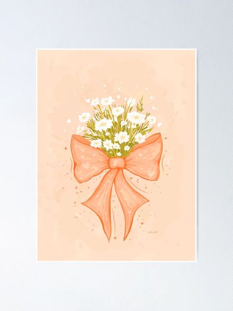 "Coquette Bow with White Flowers: Pantone Peach Fuzz" Poster for Sale by rnmarts | Redbubble Bow Drawing, Bow Art, Peach Fuzz, Simple Canvas Paintings, Easy Doodle Art, Cute Paintings, Small Canvas Art, Night Painting, Simple Doodles