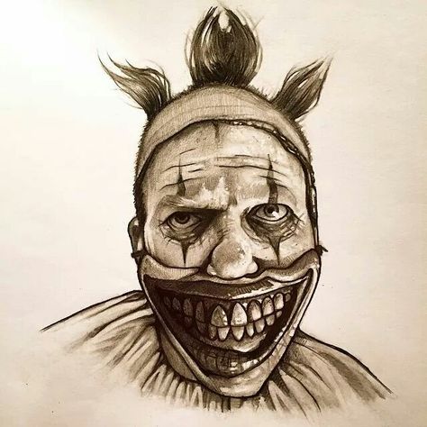 AHS: Freakshow Twisty the clown By: Billy Pozzo Ahs Drawings, Art The Clown Terrifier Tattoo, Freakshow Tattoo, Scary Clown Tattoo, Ahs Tattoo Ideas, Creepy Clown Drawing, Art The Clown Drawing, American Horror Story Clown, Creepy Clown Art